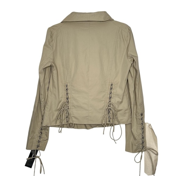 DKNY NWT Tan/Chino Moto style Cotton Blend Fall/Spring Jacket W/Lacing Details 8 - Picture 4 of 14